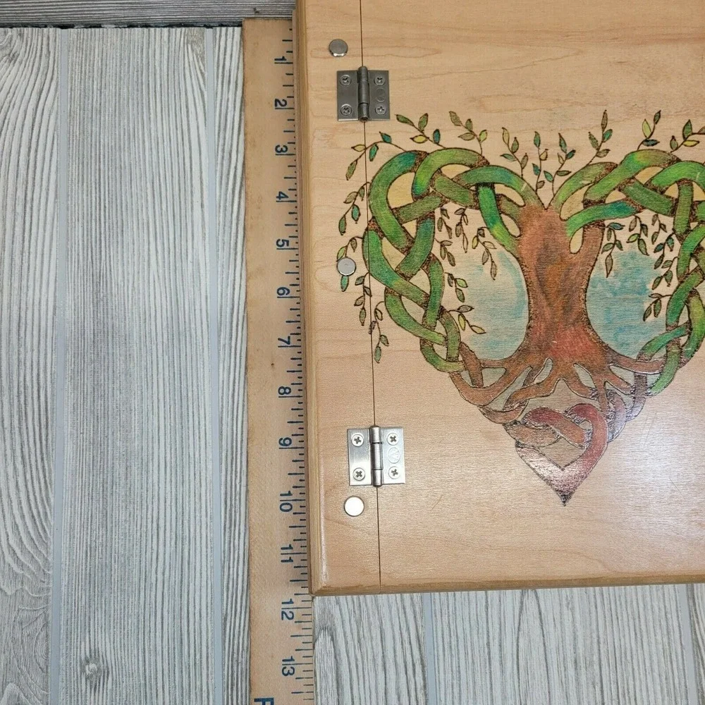 Handmade Tree of Life Celtic Heart Wood Journal Natural Wood Pyrography Art